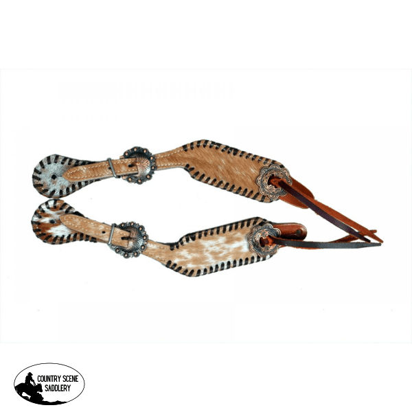 Showman ® Ladies Cowhide Spur Straps With Black Rawhide Lacing. Tack Sets