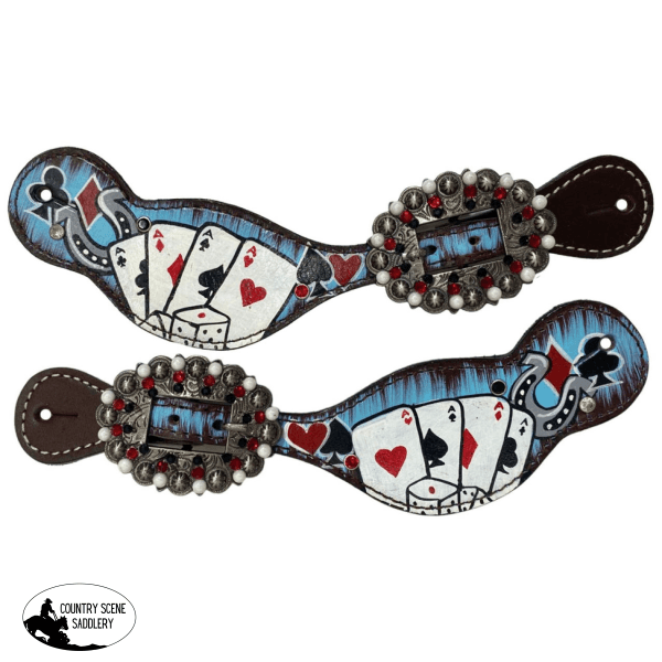 Showman ® Ladies Electric Aces Painted Leather Spur Straps Western Tack Sets