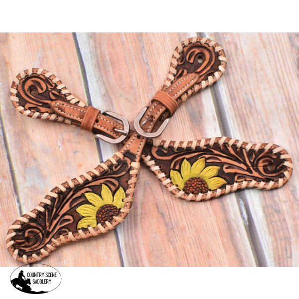 New! Showman ® Ladies Hand Painted Sunflower Design Spur Straps. Filigree / Painted Print Spur