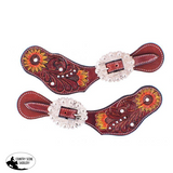 Showman ® Ladies Hand Painted Sunflower spur straps with floral tooling. - Country Scene Saddlery and Pet Supplies