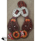 Showman ® Ladies Hand Painted Sunflower spur straps with floral tooling. - Country Scene Saddlery and Pet Supplies