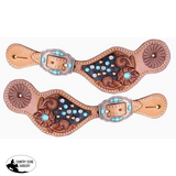Showman ® LADIES SIZE crystal rhinestone spur straps with floral tooling. - Country Scene Saddlery and Pet Supplies