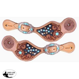 Showman ® Ladies Size Crystal Rhinestone Spur Straps With Floral Tooling. Filigree / Painted Print