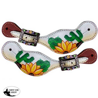 New! Showman ® Ladies Sunflower And Cactus Overlay Spur Straps.
