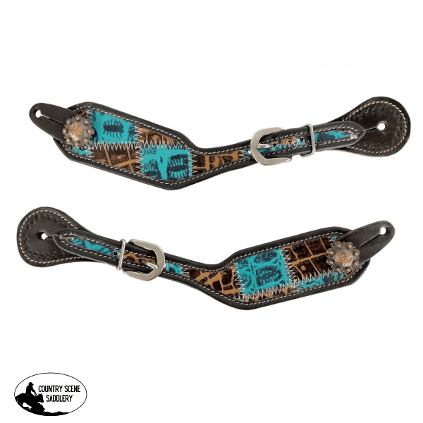 Showman ® Ladies Teal Gator Patchwork Leather Spur Straps. Halters