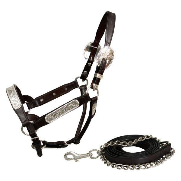 New! *showman ® Leather Full Horse Size Silver Show Halter.
