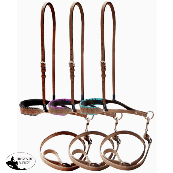 Showman ® Leather Noseband And Tiedown With Colorful Rawhide Toe Downs