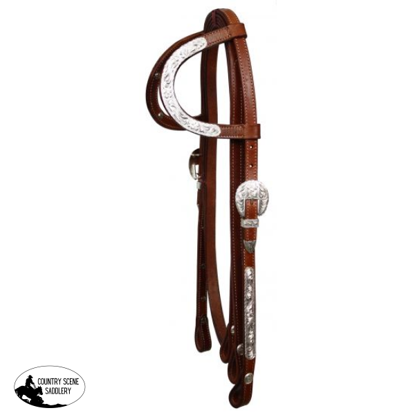 New! Showman ® Leather Silver Double Ear Headstall With 7 Split Reins. Full / Medium