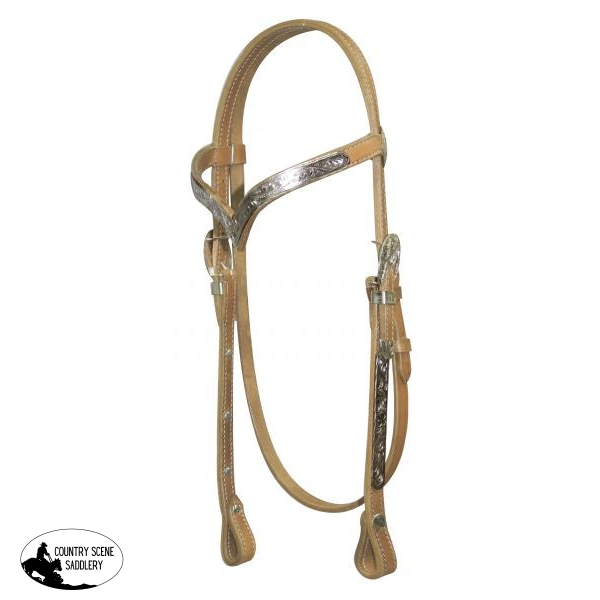 New! Showman ® Leather Silver V-Brow Style Headstall