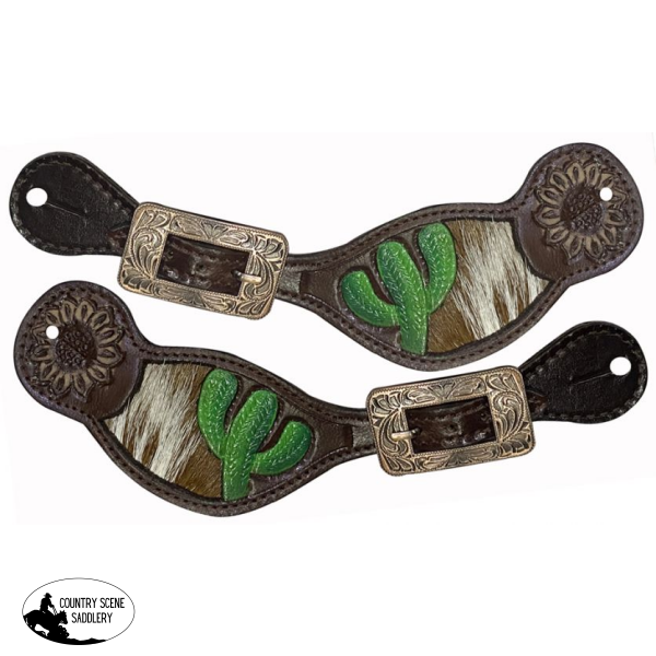 Showman ® Leather Spur Straps With Painted Cactus Tack Sets
