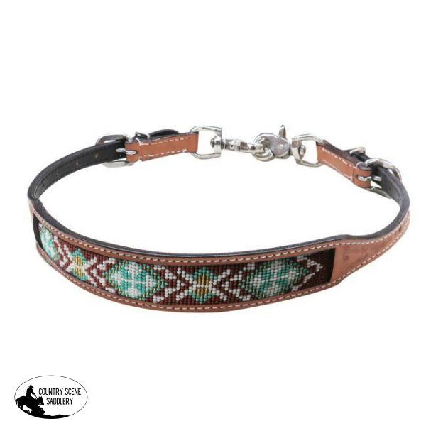 New! Showman ® Light Argentina Cow Leather Wither Strap With Beaded Inlay.