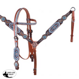 Showman ® Light Blue Beaded Headstall And Breast Collar Set. Western Tack Sets