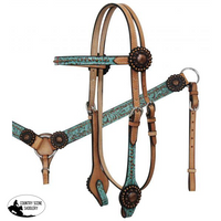 New! ~ Showman ® Light Oil Filigree Headstall And Breast Collar Set With Copper Rosette Conchos.