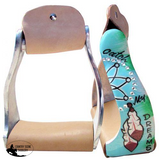 New! Showman ® Lightweight Twisted Angled Aluminum Stirrups With Painted Catch My Dreams Design.