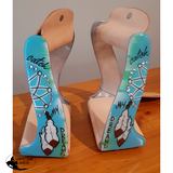 Showman ® Lightweight twisted angled aluminum stirrups with painted " Catch My Dreams " design. - Country Scene Saddlery and Pet Supplies