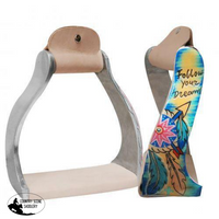 New! Showman ® Lightweight Twisted Angled Aluminum Stirrups With Painted Follow Your Dreams Design.