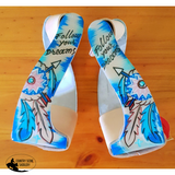 New! Showman ® Lightweight Twisted Angled Aluminum Stirrups With Painted Follow Your Dreams Design.