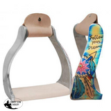 Showman ® Lightweight twisted angled aluminum stirrups with painted "Follow your dreams" design. - Country Scene Saddlery and Pet Supplies