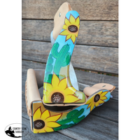 Showman ® Lightweight Twisted Angled Aluminum Stirrups With Sunflower And Cactus Print Overlay.