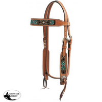New! .showman ® Medium Chocolate Argentina Cow Leather Headstall With Beaded Inlays.