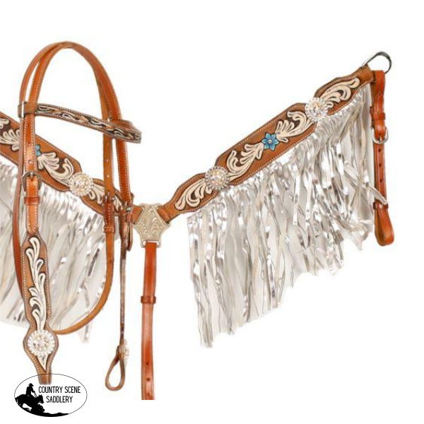 New! Showman ® Medium Leather Browband Headstall And Breast Collar Set. #showman