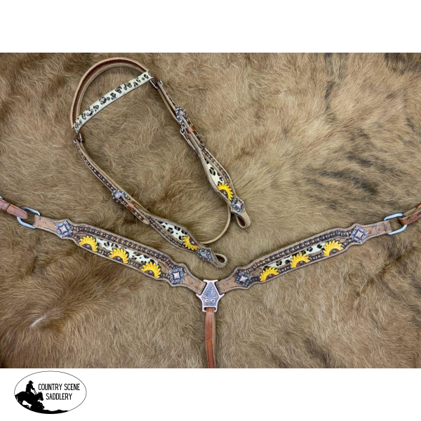 New! Showman ® Medium Leather Browband Headstall And Breastcollar Set Animals & Pet Supplies