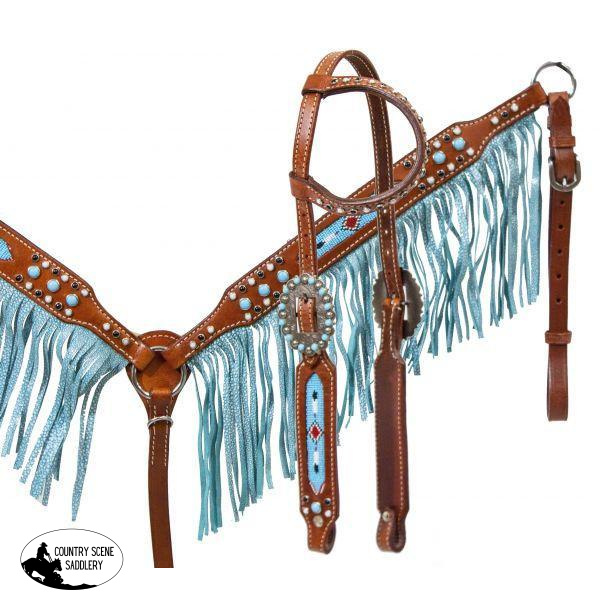 Showman® Leather bosal headstall with southwest design beaded main image 0