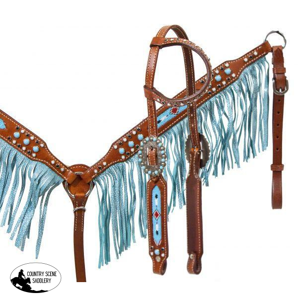 New! Showman ® Medium Leather Headstall And Breast Collar.