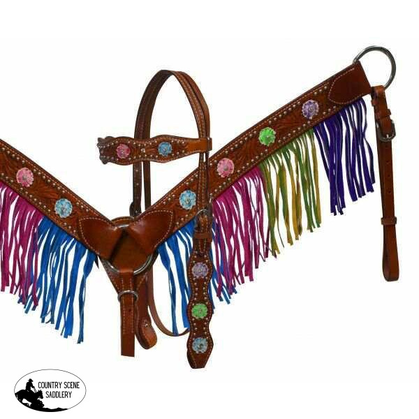 New! Showman ® Medium Leather Headstall And Breast Collar.