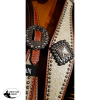 New! Showman ® Medium Leather Headstall And Breast Collar Set With Silver White Filigree Overlay