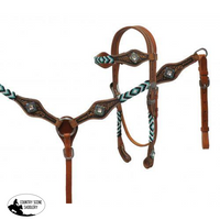 New! Showman ® Medium Leather Headstall And Breast Collar With Beaded Overlays Iridescent Crystal