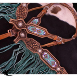 New! ~ Showman ® Medium Leather Headstall And Breastcollar. #leather Breastcollar Set With Beaded