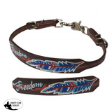 New! Showman ® Medium Leather Wither Strap With Painted Freedom Design.