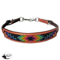 New! Showman ® Medium Leather Wither Strap With Rainbow Navajo Design Inlay.