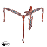 Showman ® Medium Oil Browband Beaded Inlay Headstall And Breast Collar Set.