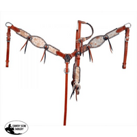 Showman ® Medium Oil Cowhide Inlay One Eared Headstall And Breast Collar Set With Black Rawhide