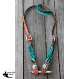 Showman ® Medium Oil Ear Headstall with pro braid accents. - Full/cob - One Eared Western Bridles