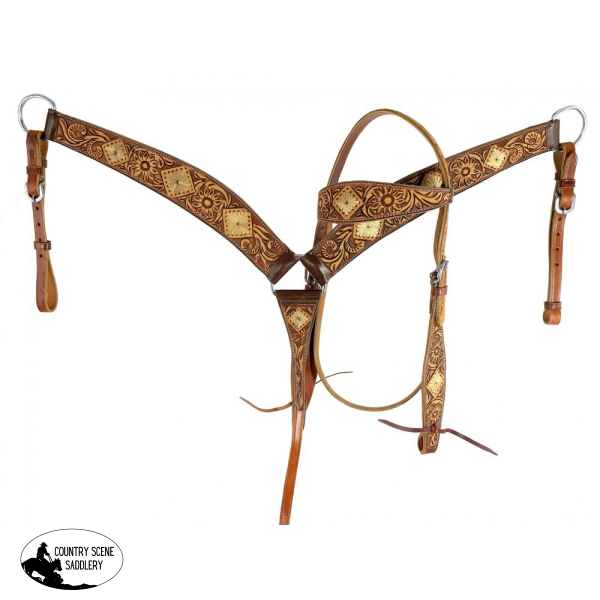 Showman ® Medium Oil One Ear Leather Headstall And Breast Collar Set Halters