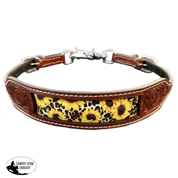 Showman ® Medium Oil Whither Strap With Printed Sunflower And Cheetah Design. Wither