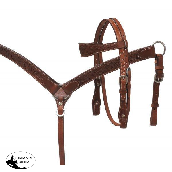 New! ~ Showman ® Mini Floral Tooled Headstall And Breast Collar Set.