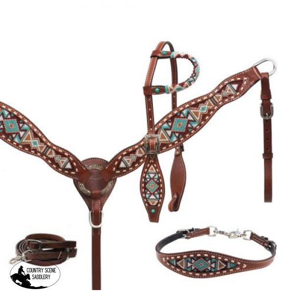 Showman ® Navajo Beaded Headstall Breast Collar Wither Set