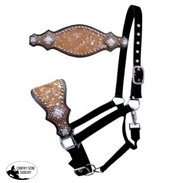 New! Showman ® Nylon Bronc Halter With Hair On Cowhide.