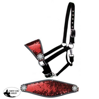 New! Showman ® Nylon Bronc Halter With Red And Gold Sequins Inlay.