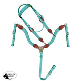 Showman ® Nylon Brow Band Headstall And Breast Collar Set With Leather Accents. One Size Full / Teal