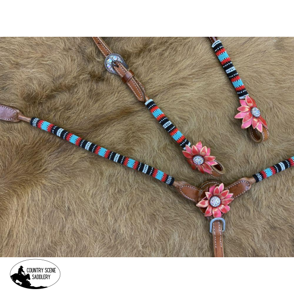 New! Showman ® One Ear Beaded Headstall And Breast Collar Set Animals & Pet Supplies