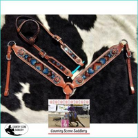 New! Showman ® One Ear Headstall And Breast Collar Set With Rainbow Crystal Rhinestone Diamond