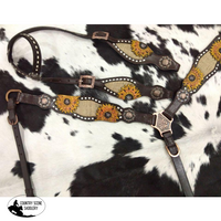 Showman ®® One Ear Headstall & Breastcollar Set W/ Burlap Inlay With Painted Sunflower Accent.