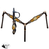Showman ®® One Ear Headstall & Breastcollar set w/ burlap inlay with painted sunflower accent. - Country Scene Saddlery and Pet Supplies