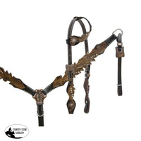 New! Showman ® One Ear Headstall With Cut Out Filigree Tooling Accented Crystal Rhinestones.