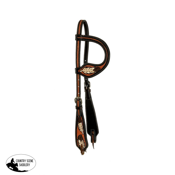 Showman ® One Ear Headstall With Painted Feather Design. Eared Western Bridles
